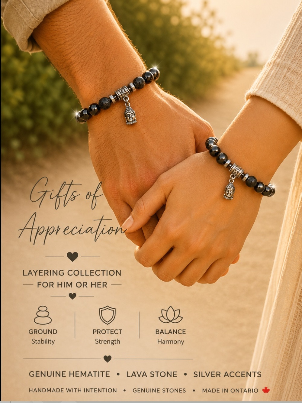 Hematite Genuine & Lava Bead Bracelet with Buddha